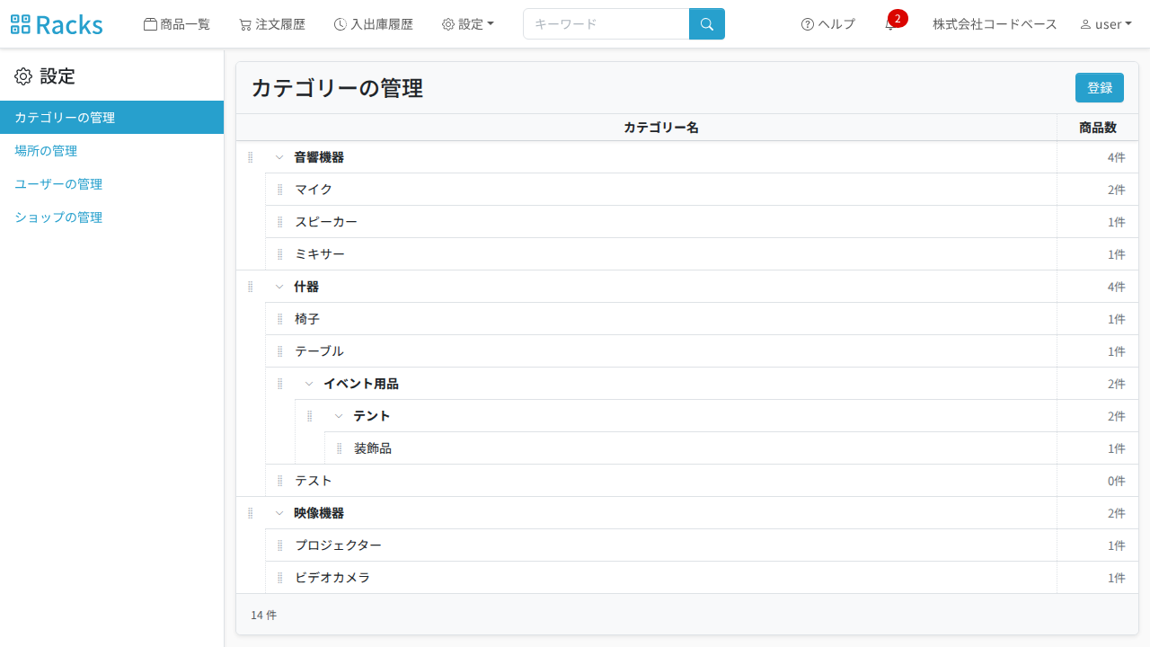 カテゴリーの管理