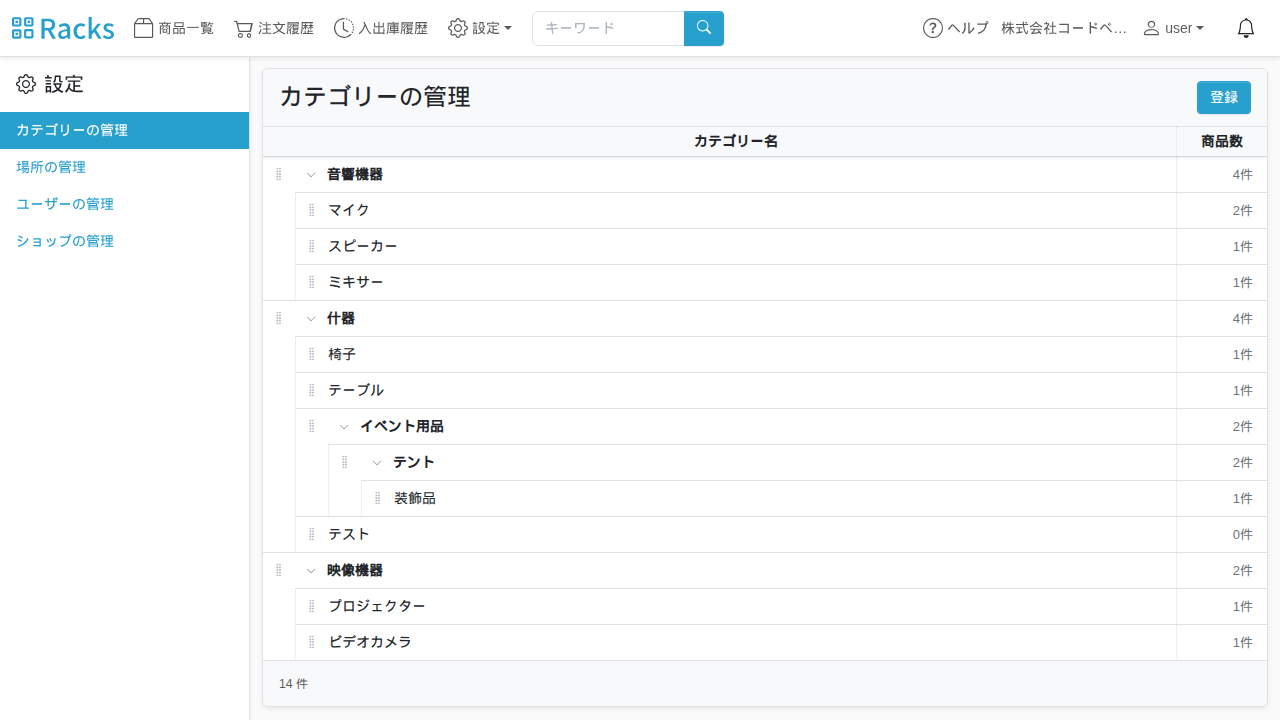 カテゴリーの管理