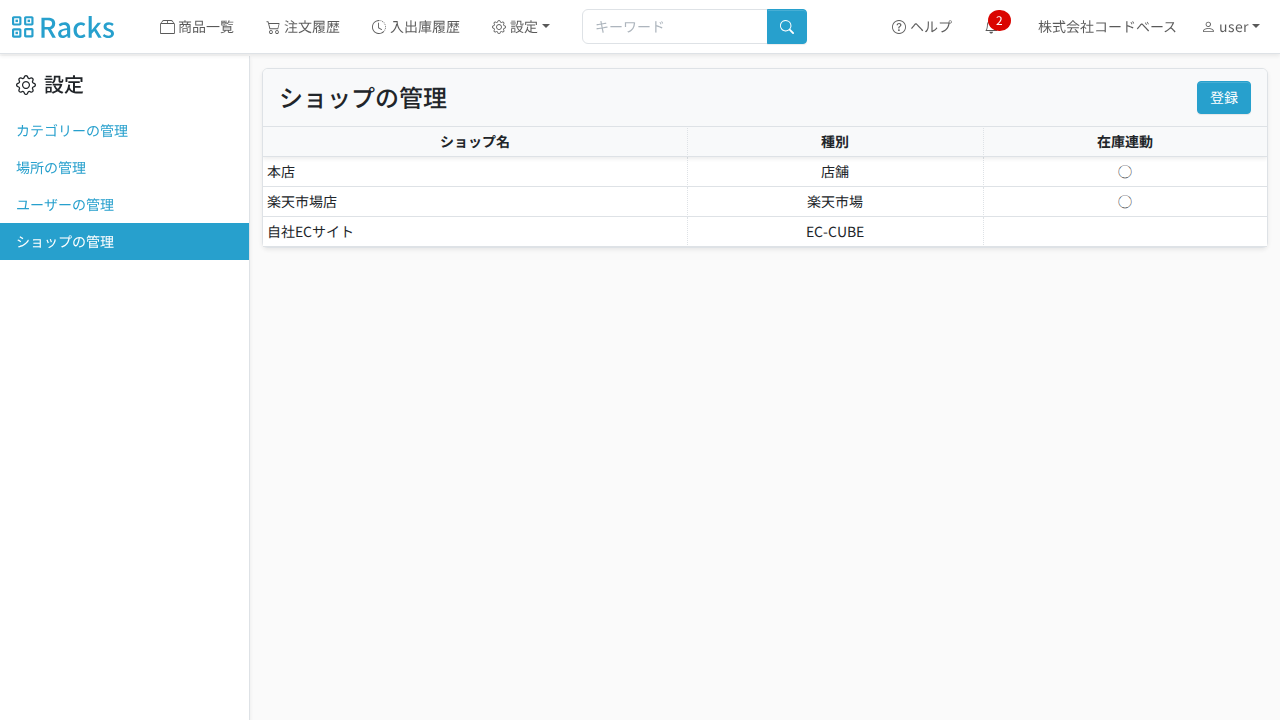 ショップの管理